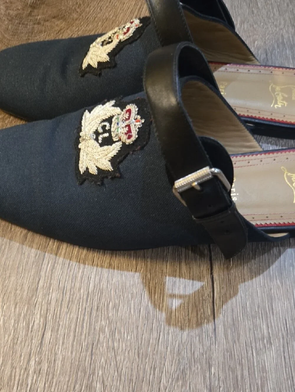 Christian Louboutin Navy Embroidered Crest Slingback Loafer